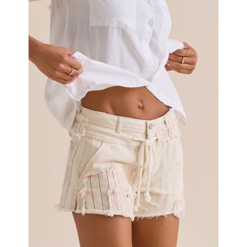 Altar'd State Cream Patchwork Striped Frayed Denim Shorts‎ Size XXS
